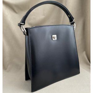 Gianni Versace Vintage Silver Medusa Tote Bag Black PU Leather